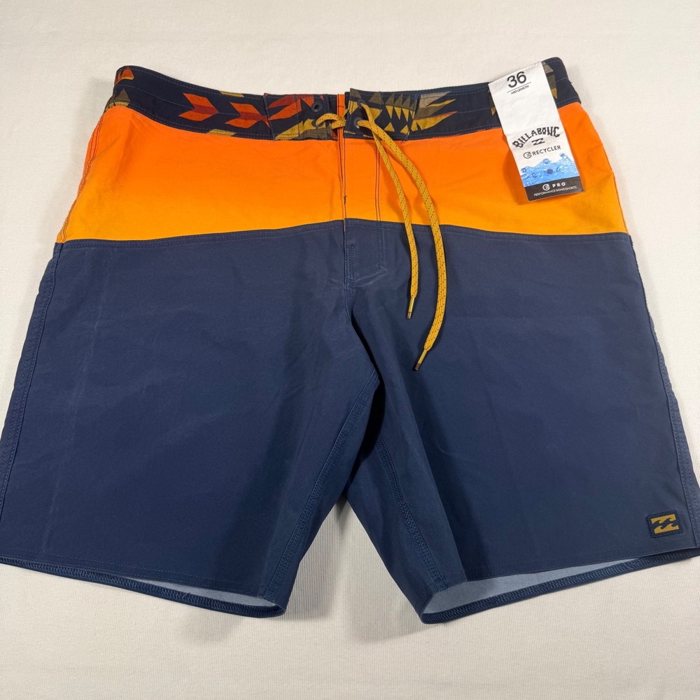 Billabong Fifty50 Pro Boardshorts 36 Navy Orange Recycler 4-Way Stretch New